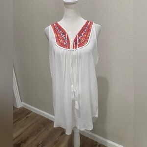 White Sleeveless Top with Colorful Embroidery
